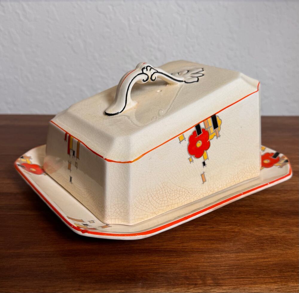 1930s Homeleigh Ware Mayfair Art Deco cheese/butter Dish Morley Fox England